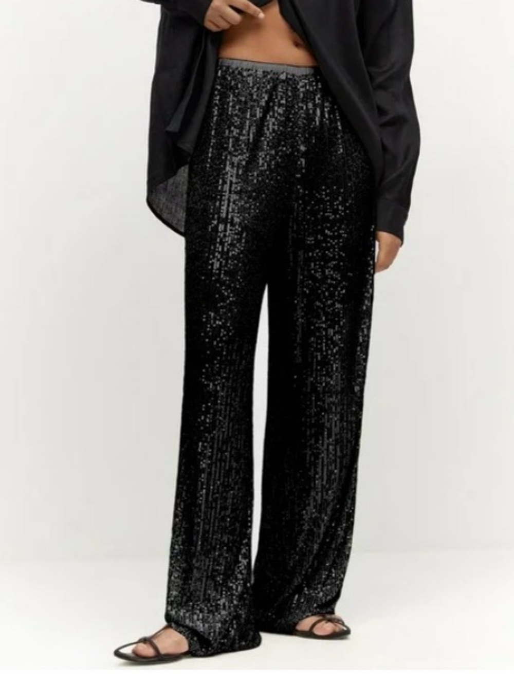 Glam Sequin Wide-Leg Pants Sparkle Party Statement Trousers Dopamine witchy